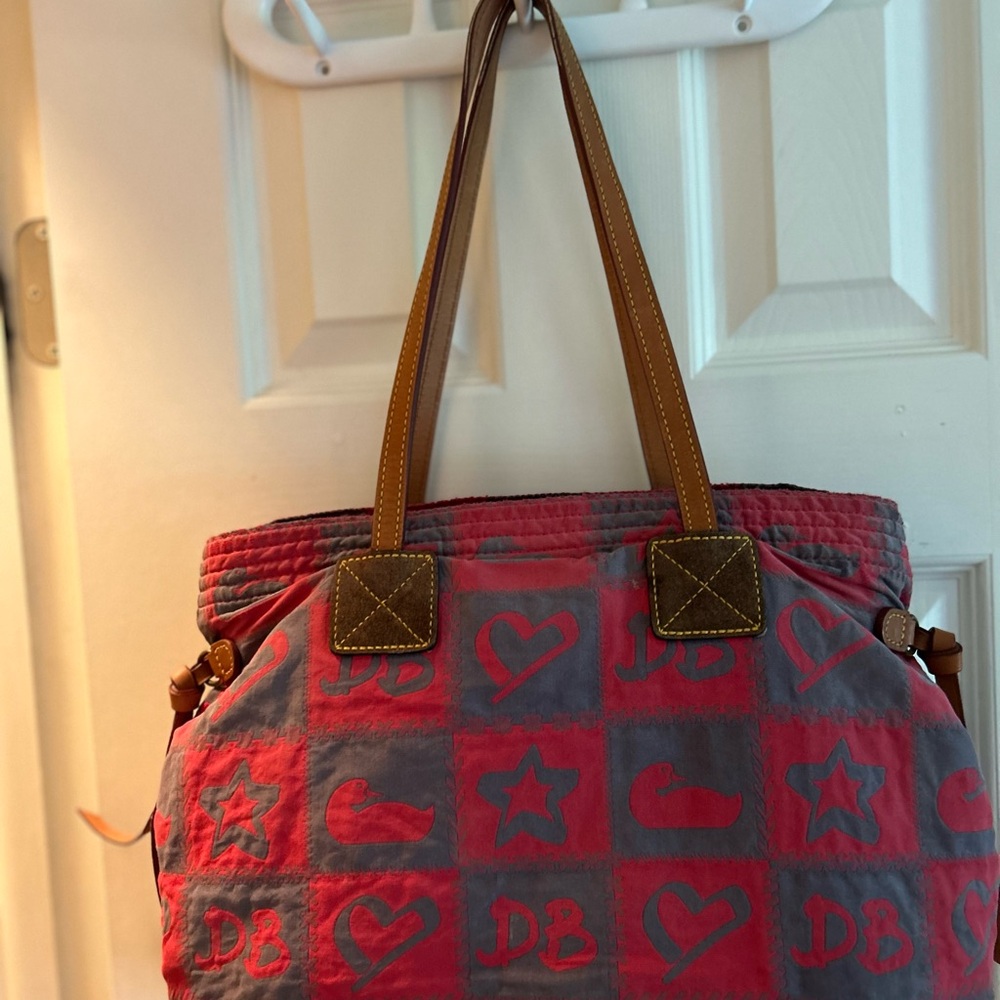 Dooney & Bourke Pink and Gray Tote Bag with Leather Handles